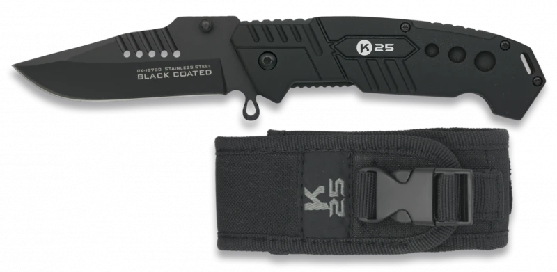 Couteau pliant K25 Tactical Knife Titanium Noir Lame 8,5cm