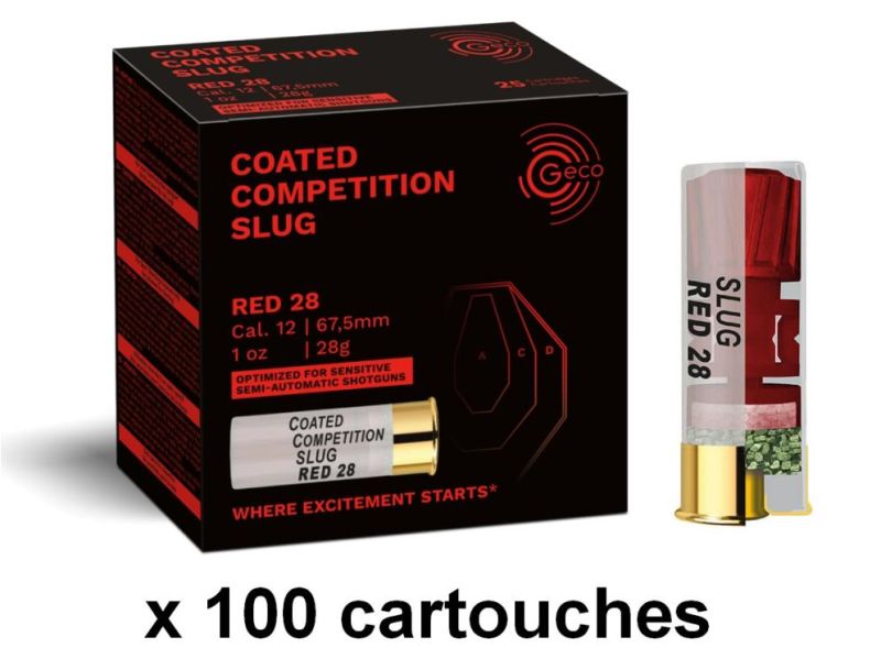 Cartouches GECO Slug Compétition Red 28 gr cal.12/67 (boite de 100)