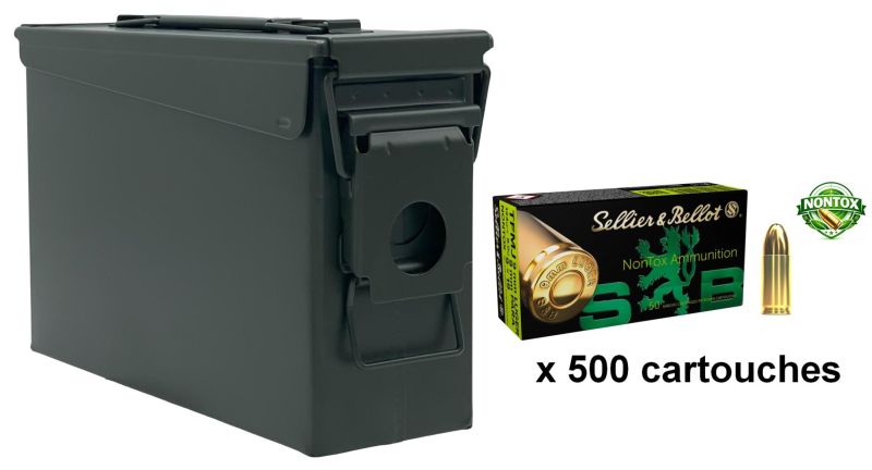 SELLIER BELLOT cal.9mm PARA TFMJ NONTOX /Caisse OLIVE 500 cartouches