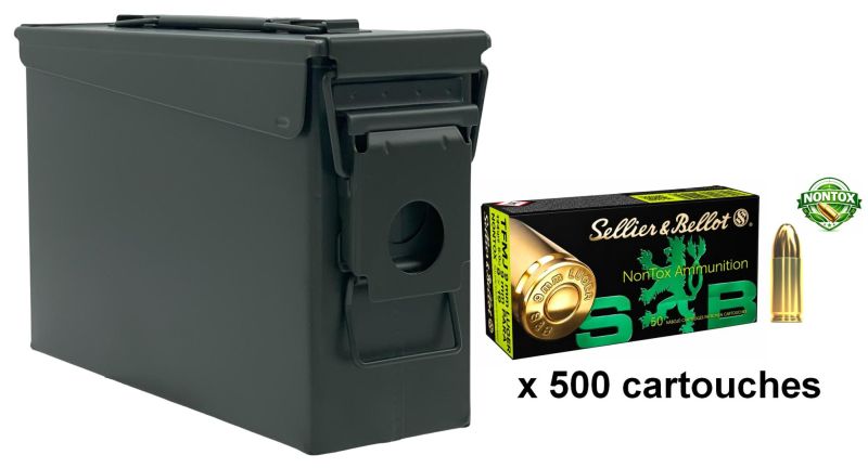 SELLIER & BELLOT cal.9mm PARA TFMJ NONTOX /Caisse OLIVE 500 cartouches