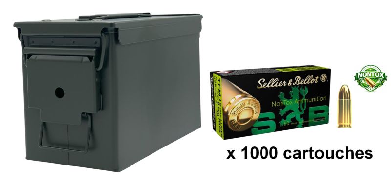 SELLIER BELLOT cal.9mm PARA TFMJ NONTOX /Caisse OLIVE 1000 cartouches