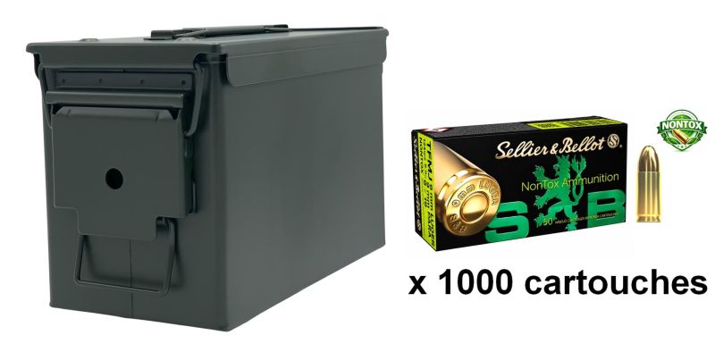 SELLIER & BELLOT cal.9mm PARA TFMJ NONTOX /Caisse OLIVE 1000 cartouches