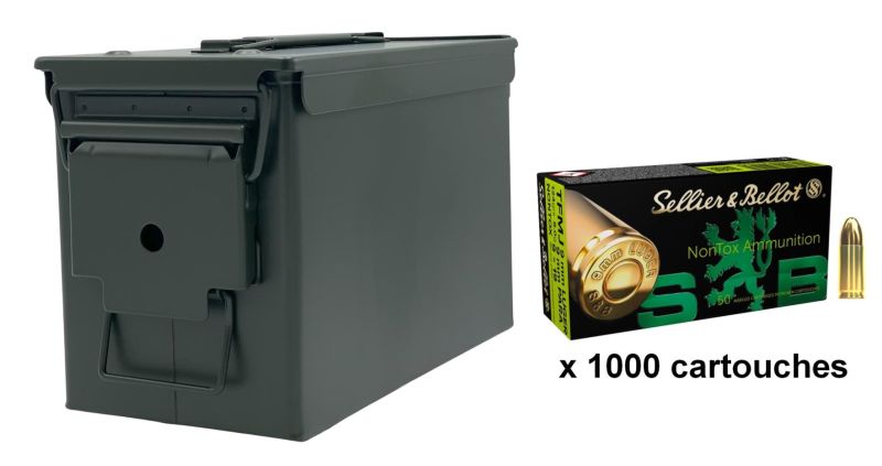 SELLIER BELLOT cal.9mm PARA TFMJ NONTOX /Caisse OLIVE 1000 cartouches