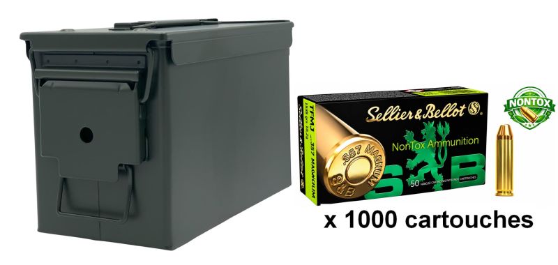 SELLIER & BELLOT cal.357 Magnum TFMJ NONTOX /Caisse OLIVE 1000 cartouches