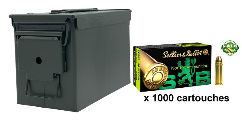 SELLIER & BELLOT cal.38 Spécial TFMJ NONTOX /Caisse OLIVE 1000 Cartouches