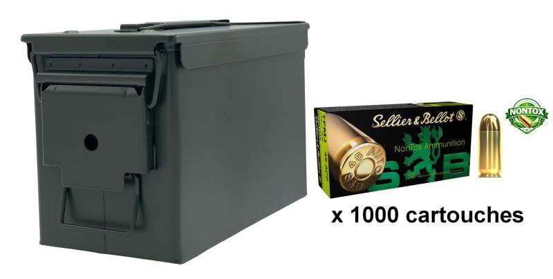 SELLIER BELLOT cal.45 ACP TFMJ NONTOX /Caisse OLIVE 1000 Cartouches