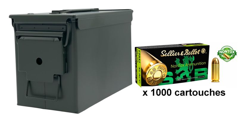 SELLIER & BELLOT cal.45 ACP TFMJ NONTOX /Caisse OLIVE 1000 Cartouches