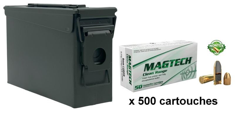 MAGTECH cal.9mm PARA FMJ FEB Clean Range /Caisse OLIVE 500 cartouches