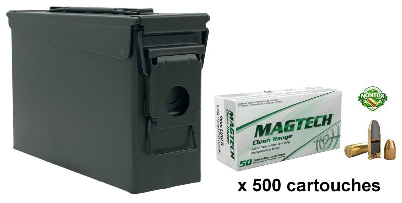 MAGTECH cal.9mm PARA FMJ FEB Clean Range /Caisse OLIVE 500 cartouches