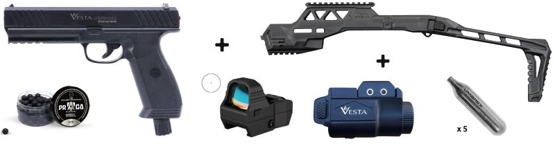 Pistolet 6 coups VESTA DEFENSE PDW50 cal.50 (17 joules) "Pack Précision F1"