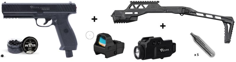 Pistolet 6 coups VESTA DEFENSE PDW50 cal.50 (17 joules) "Pack Précision F1"