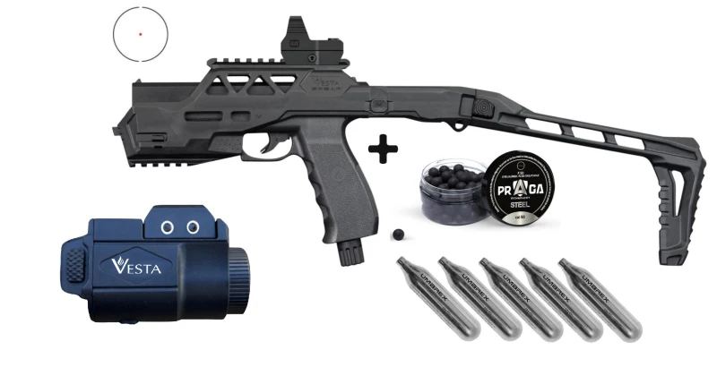 Pistolet 6 coups VESTA DEFENSE PDW50 cal.50 (17 joules) "Pack Précision F1"