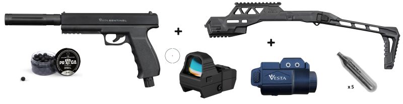 Pistolet 6 coups VESTA DEFENSE SENTINEL cal.50 (19 joules) "Pack Precision F1"