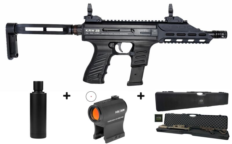 Carabine KRW 20 Black V2 8" cal.9x19 "Pack Co-Witness HOLOSUN 403B - Silencieux ASE ULTRA SL4i-SMG"