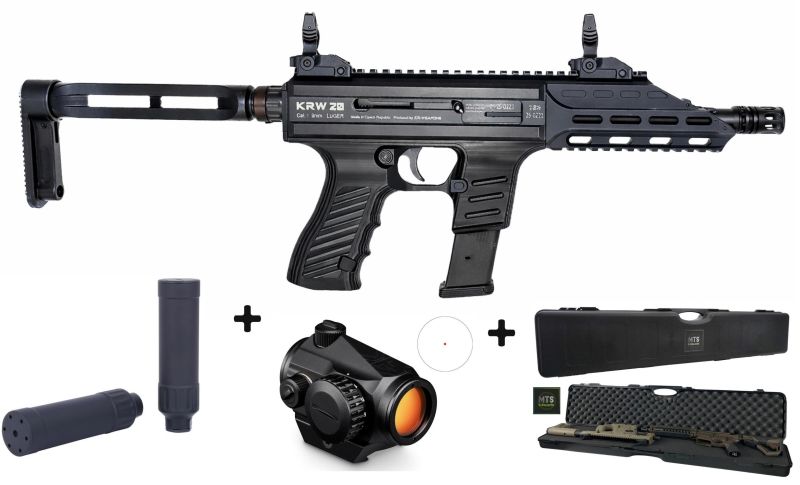 Carabine KRW 20 Black V2 8" cal.9x19 "Pack Co-Witness VORTEX CROSSFIRE 2Moa - Silencieux B&T Starlite"