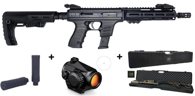 Carabine KRW 20 Black V5 AR-Light 10" cal.9x19 "Pack Co-Witness VORTEX CROSSFIRE 2Moa - Silencieux B&T Starlite"