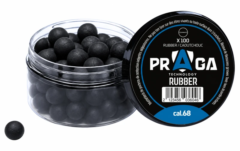 Billes caoutchouc noire PRAGA pour pistolets ou revolvers cal.68 (17.27mm) /100