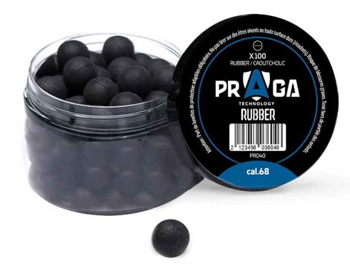 Billes caoutchouc noire PRAGA pour pistolets ou revolvers cal.68 (17.27mm) /100