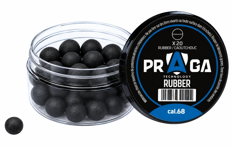 Billes caoutchouc noire PRAGA pour pistolets ou revolvers cal.68 (17.27mm) /20