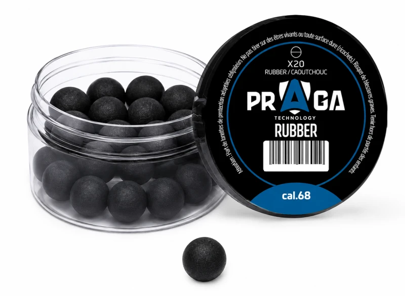 Billes caoutchouc noire PRAGA pour pistolets ou revolvers cal.68 (17.27mm) /20