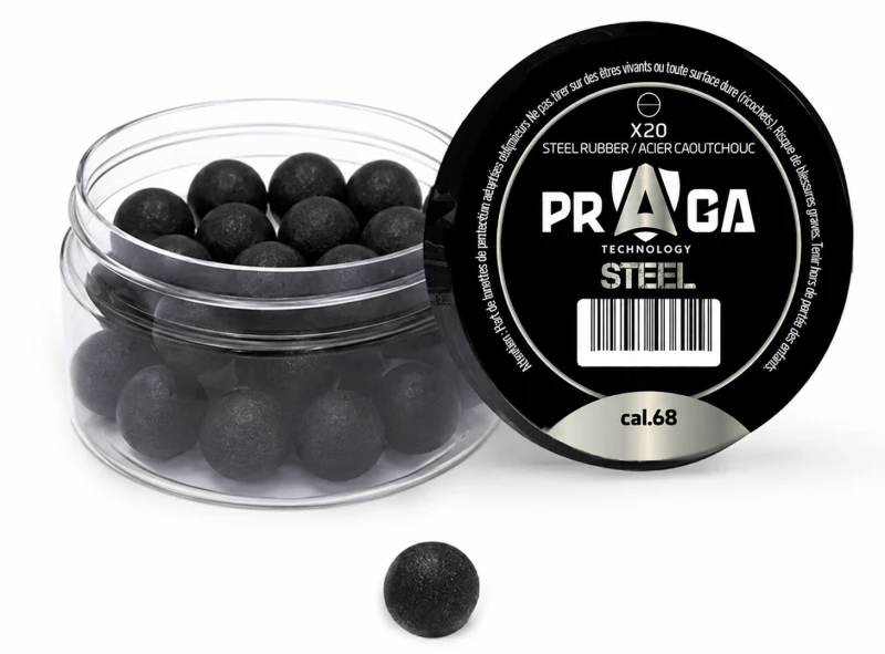 Billes caoutchouc/acier noire PRAGA pour pistolets ou revolvers cal.68 (17.27mm) /20