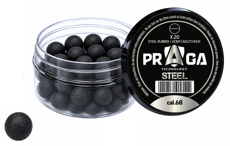 Billes caoutchouc/acier noire PRAGA pour pistolets ou revolvers cal.68 (17.27mm) /20
