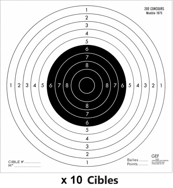 Cibles carton C200 Concours modèle 1975 GEF 85x85 cm (paquet de 10)