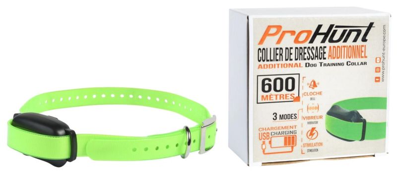 Collier de dressage supplémentaire VERT FLUO PROHUNT 600 Mètres