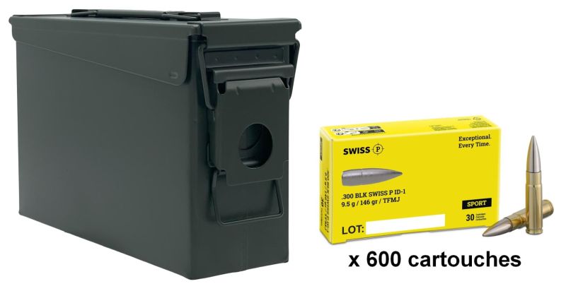 SWISS P cal.300 AAC BLACKOUT TFMJ 146gr /Caisse Olive 600 cartouches