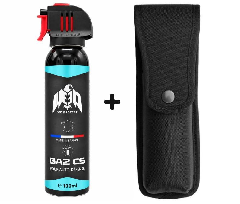 Bombe lacrymogène Gaz CS 70% WE PROTECT - 100ml avec étui porte ceinture