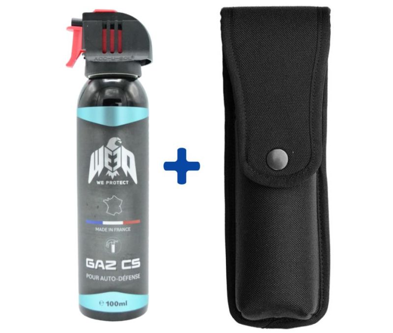Bombe lacrymogène Gaz CS 70% WE PROTECT - 100ml avec étui porte ceinture