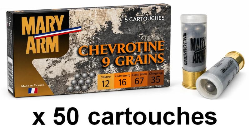 Chevrotines 9 grains MARY ARM BuckShot cal.12/67 (lot de 50 cartouches)