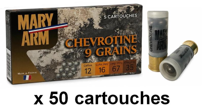 Chevrotines 9 grains MARY ARM BuckShot cal.12/67 (lot de 50 cartouches)