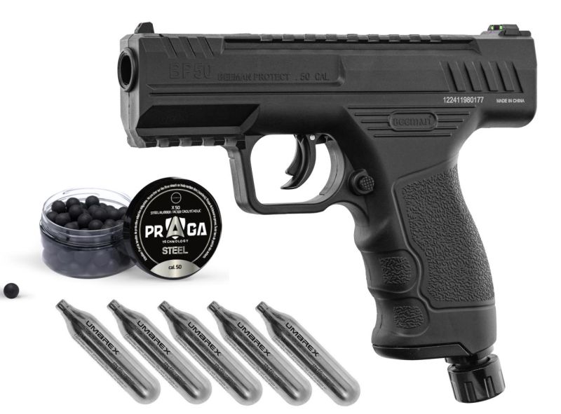 Pistolet 9 coups BEEMAN BP50 cal.50 (15 joules) "Pack défense"