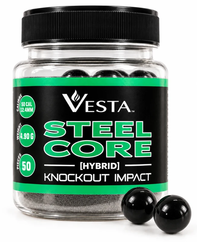 Boite de 50 Billes caoutchouc Noyau acier VESTA DEFENSE Steel Core cal.50 (12.4mm) 4.9g