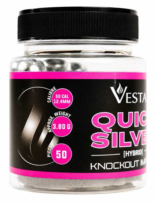 Boite de 50 Billes caoutchouc Noyau acier VESTA QUICKSILVER cal.50 (12.4mm) 3.8g