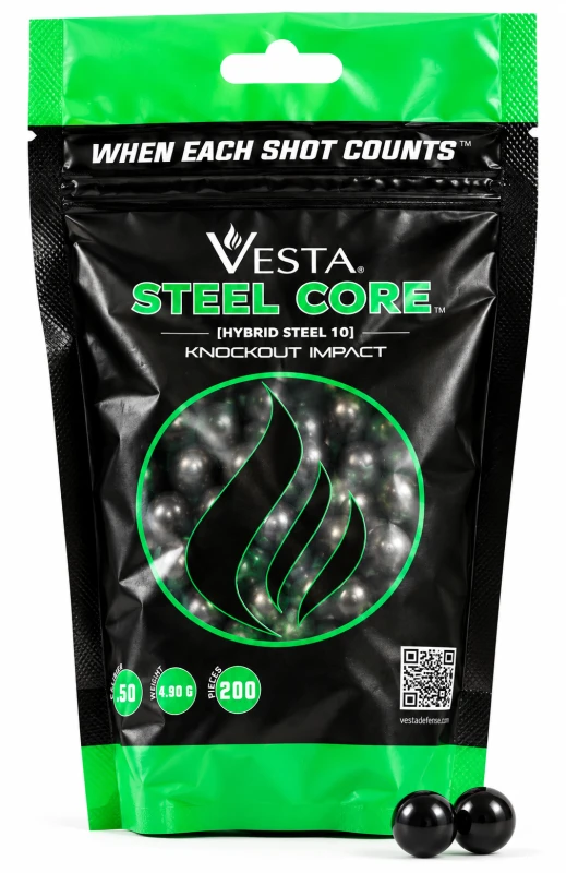 Sachet de 200 Billes caoutchouc Noyau acier VESTA DEFENSE Steel Core cal.50 (12.4mm) 4.9g
