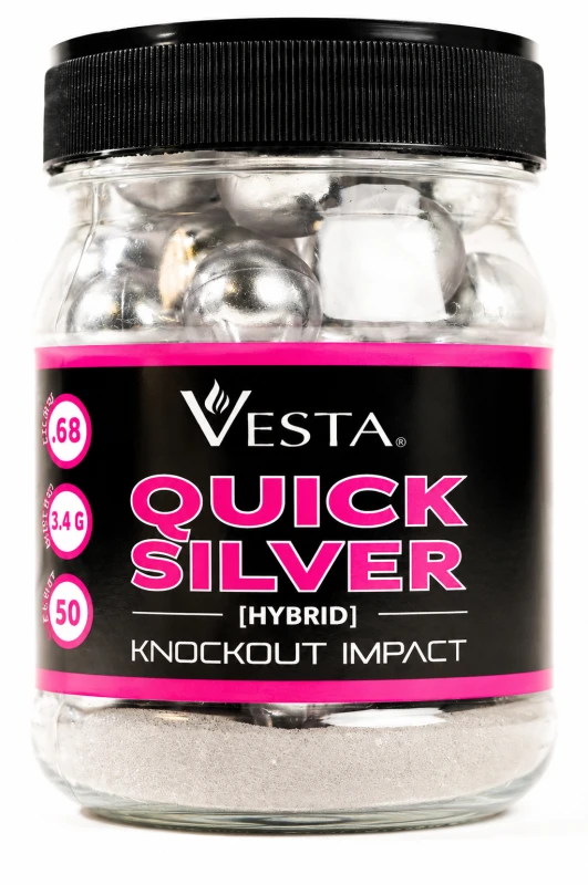 Boite de 50 Billes caoutchouc Noyau acier VESTA QUICKSILVER cal.68 (17mm) 7.9g