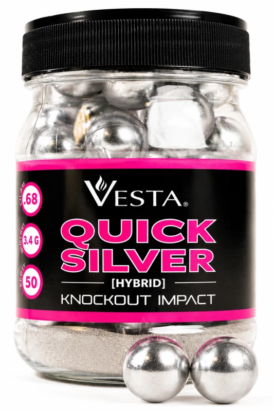Boite de 50 Billes caoutchouc Noyau acier VESTA QUICKSILVER cal.68 (17mm) 7.9g