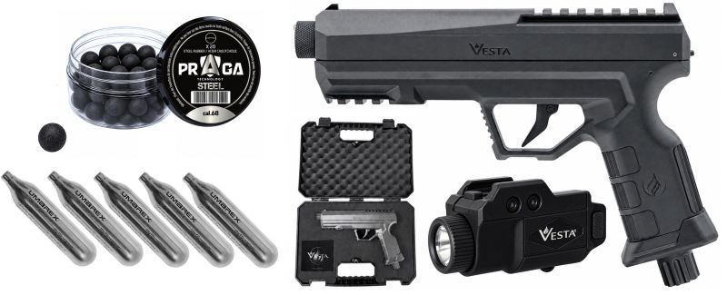 Pistolet 6 coups VESTA DEFENSE GUARDIAN cal.68 (19 joules) "Pack Steel Light Defense"
