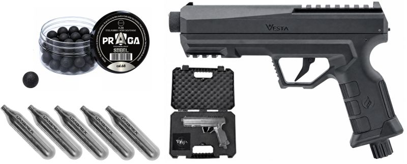 Pistolet 6 coups VESTA DEFENSE GUARDIAN cal.68 (19 joules) "Pack Steel Defense"
