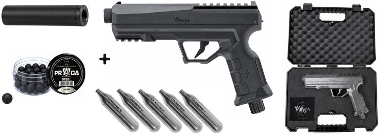 Pistolet 6 coups VESTA DEFENSE GUARDIAN cal.68 (19 joules) "Pack Silence Steel Defense"