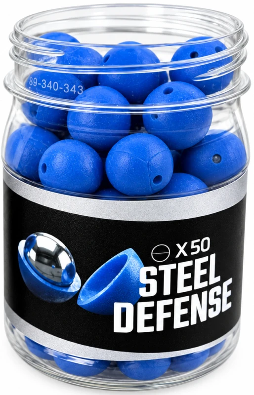 Boite de 50 Billes caoutchouc Noyau acier PRAGA Steel DEFENSE cal.68 (17mm)
