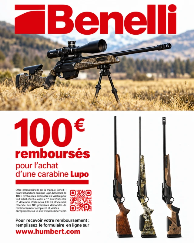 Flyer 100 € offerts pour l'achat d'un carabine BENELLI Lupo
