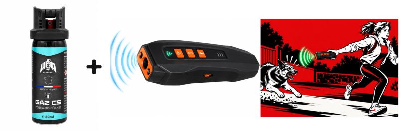"Pack Running" Ultrason repousse chien UX DOG TRAINER - bombe lacrymogène WE PROTECT Gaz