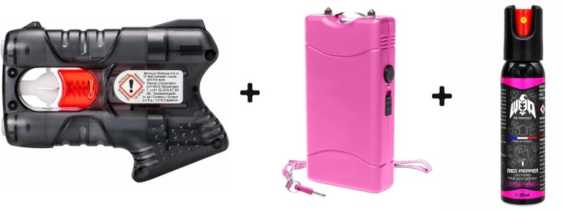 Pistolet Guardian Angel IV Noir - Taser UX 5 000 000 Volts - Bombe poivre We Protect "Pack FEMME"
