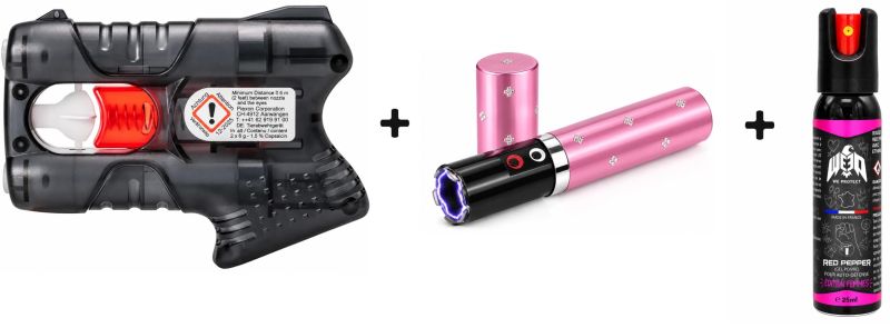 Pistolet Guardian Angel IV Noir - Taser Lipstick 2 000 000 Volts  - Bombe poivre We Protect "Pack FEMME"