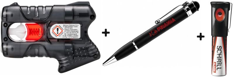 Pistolet Guardian Angel IV Noir - Spray stylo au poivre Noir PIRANHA - Alarme Schrill TW1000 "110 décibels"