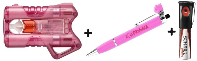 Pistolet Guardian Angel III Rose avec clip fixation - Spray stylo au poivre femme Rose PIRANHA - Alarme Schrill TW1000