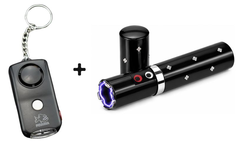 Alarme porte clé Noir "120 décibels" PANIC PIRANHA - Taser LIPSTICK Noir PRAGA 2 000 000 Volts avec lampe